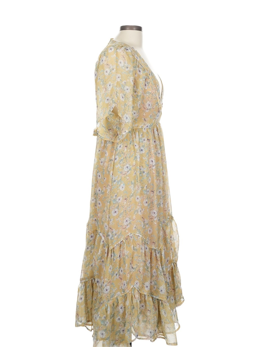 Storia Yellow Floral V-Neck Ruffle Maxi Dress - Picture 3 of 6